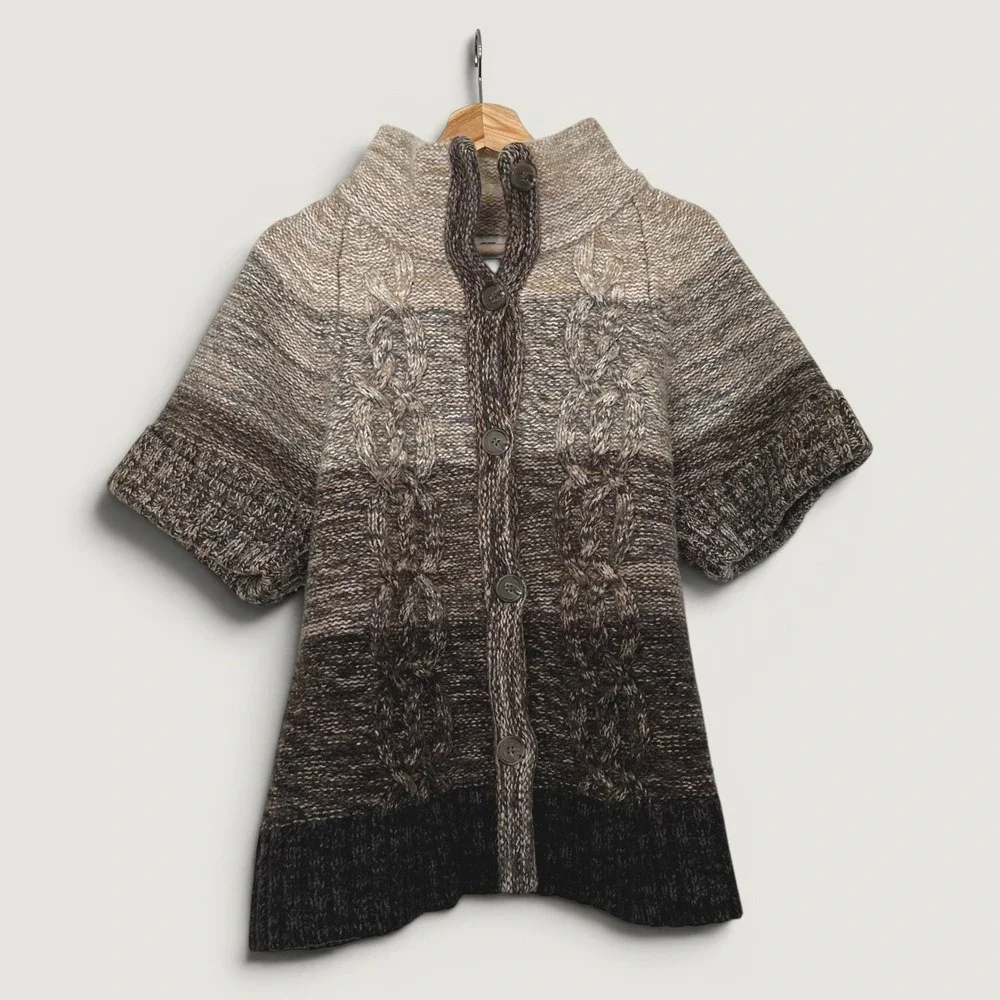 LOFT Women's XL Color Block Angora Cashmere Wool Knit Cardigan Short Sleeve Cozy